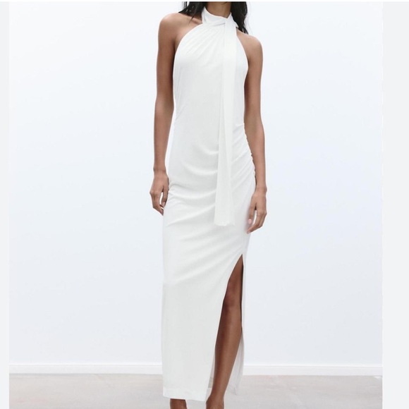 Zara Dresses & Skirts - NWT Zara Ruched Halter Maxi Dress White Size Large Bridal Shower Rehearsal